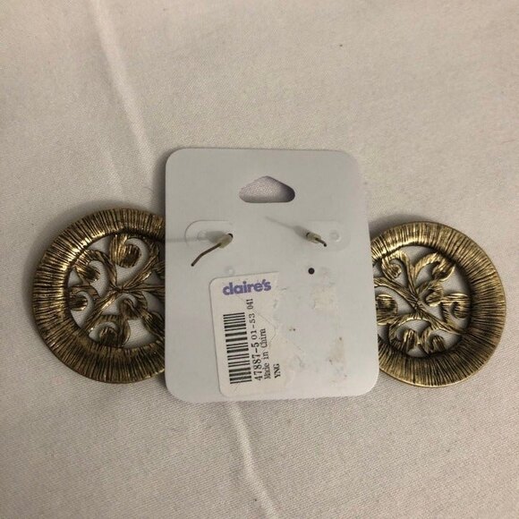 Claire's Round Gold Tone Filigree Earrings NOC - Picture 3 of 5